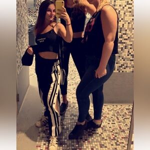 Stylish Black and White Track Pants, button up, size S